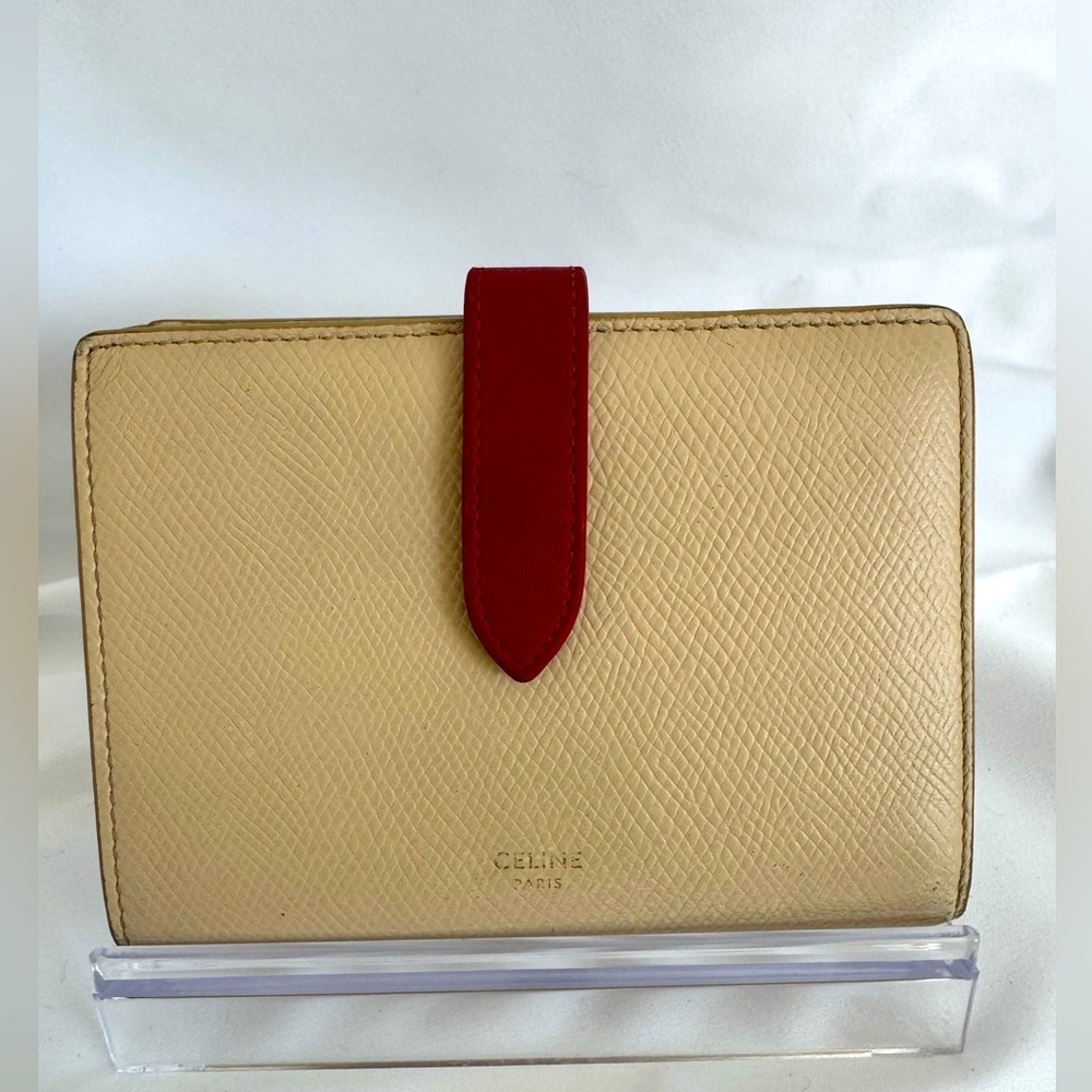 Celine Medium Strap Wallet Beige Red Bi Fold Leather Wallet Phoebe Philo Era